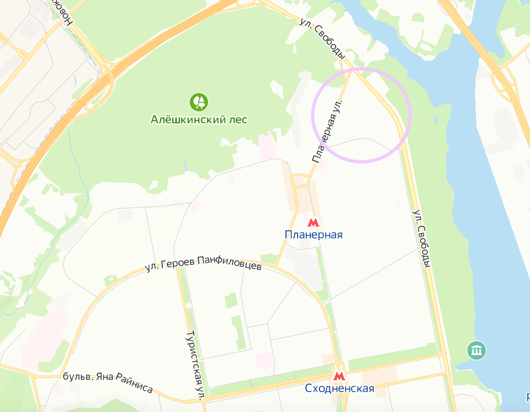 Примерное расположение деревни Алёшкино на карте современной Москвы. Яндекс.Карты.