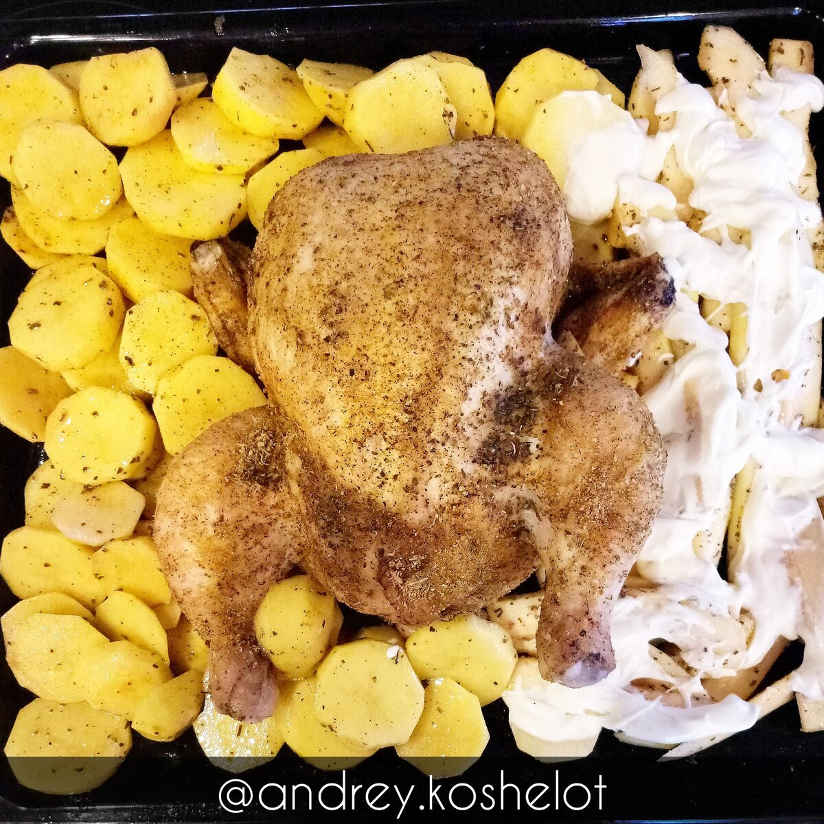 Курица с аппетитной корочкой с картошкой в духовке