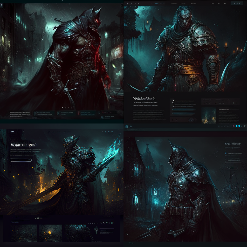 Варианты концепций веб-сайтов, посвященных темному фентези.
