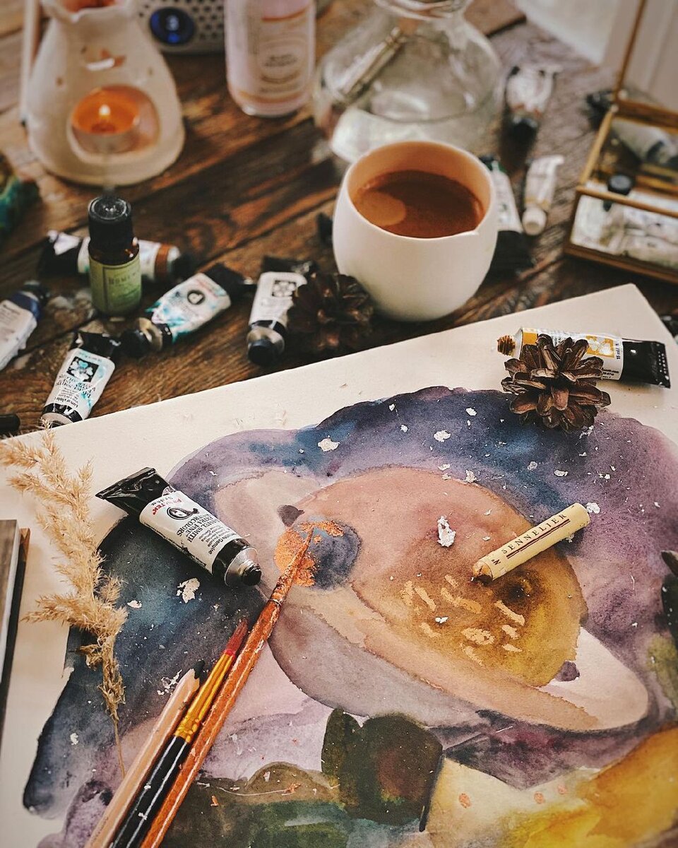 Акварель очень красива даже в процессе работы