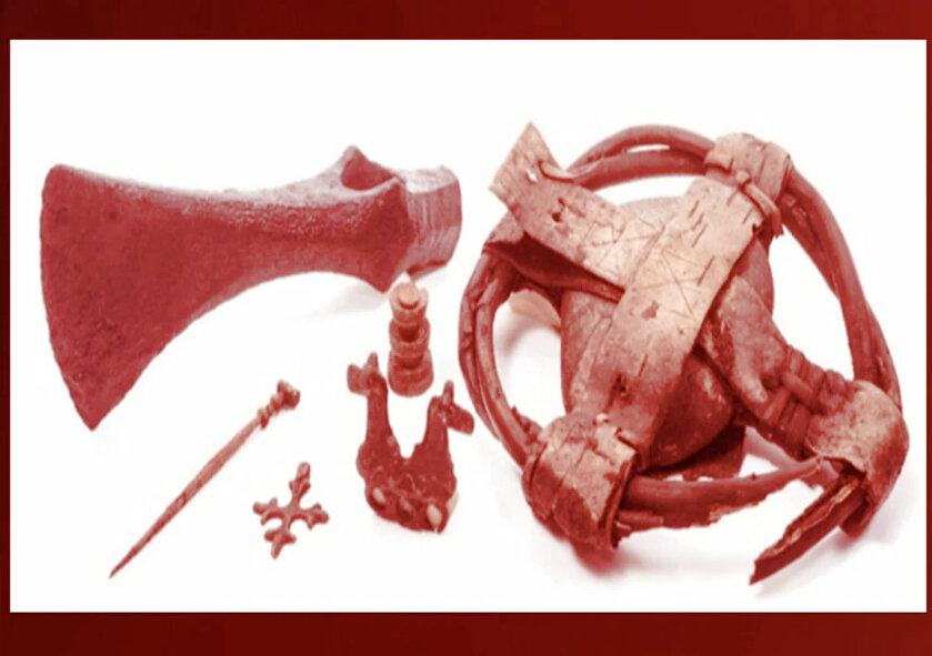 Главные находки — топор, писало, нательный крестик, шахматная фигура, звуковая привеска, грузило. Конец XIV – начало XV в. Источник фото Scientificrussia.ru