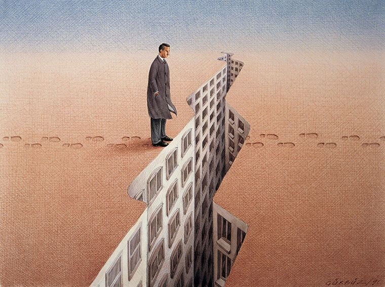 Картина художника Гурбуз Эксилоу (Не знаю, что хотел сказать автор этой крутой картины, но для меня на ней изображён человек, который стал выше любых бытовых проблем... И теперь подумывает о том, как бы спуститься обратно)