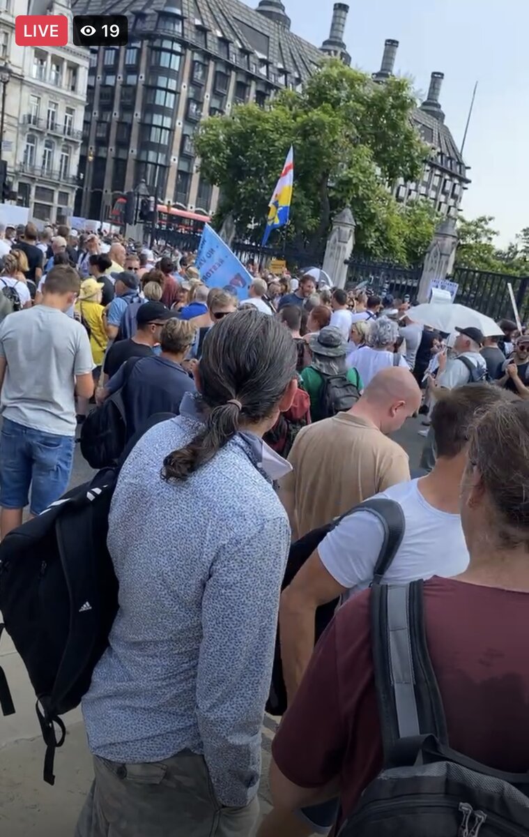 Демoнстрация перед парламентом в Лондоне. Фотография - скриншот из Фейсбука. 