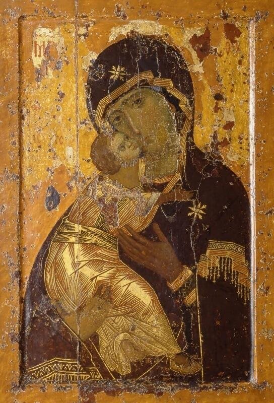 Владимирская икона Божьей Матери, Византийская иконописная школа, первая треть XII века Источник: https://ru.wikipedia.org