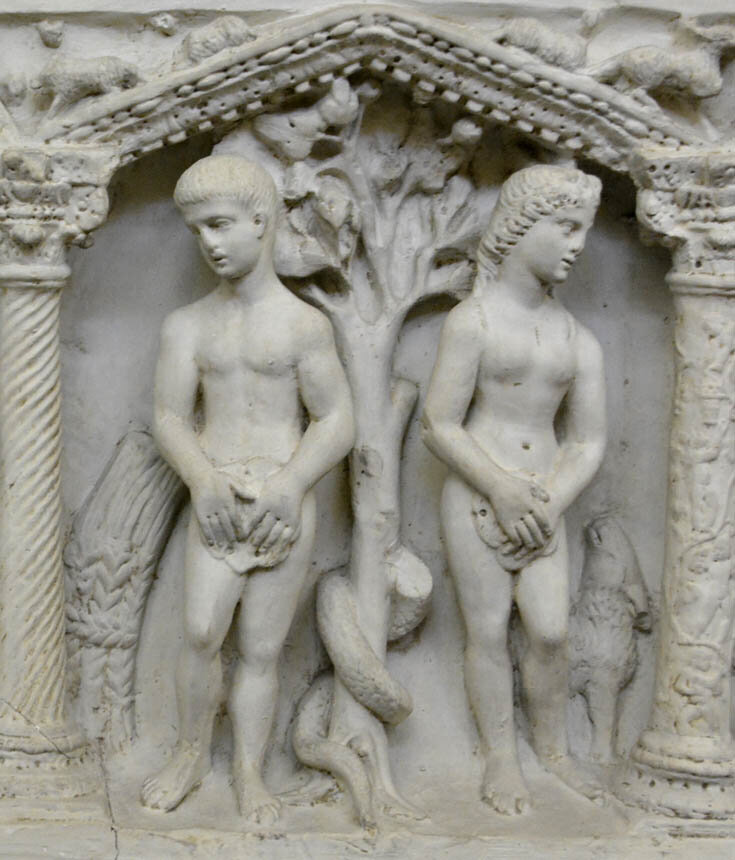 Рельеф на саркофаге Юния Басса. Адам и Ева. Около 359 г. 