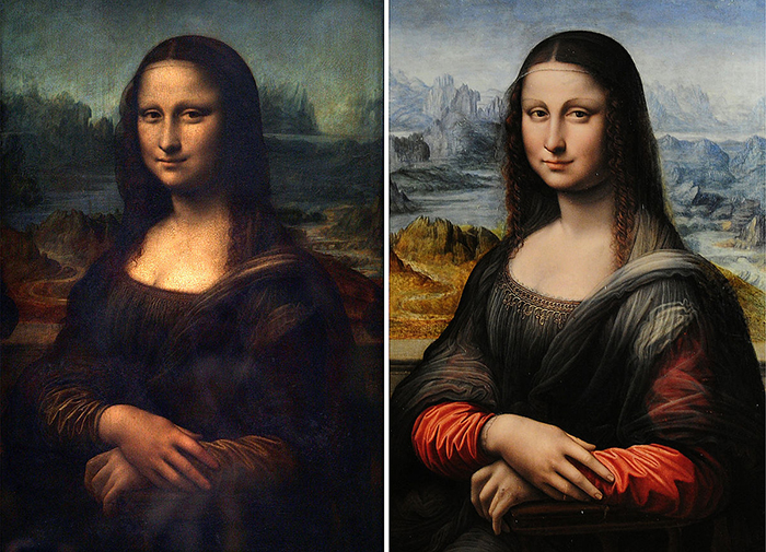 "Мона Лиза" авторства Леонардо да Винчи - слева. 