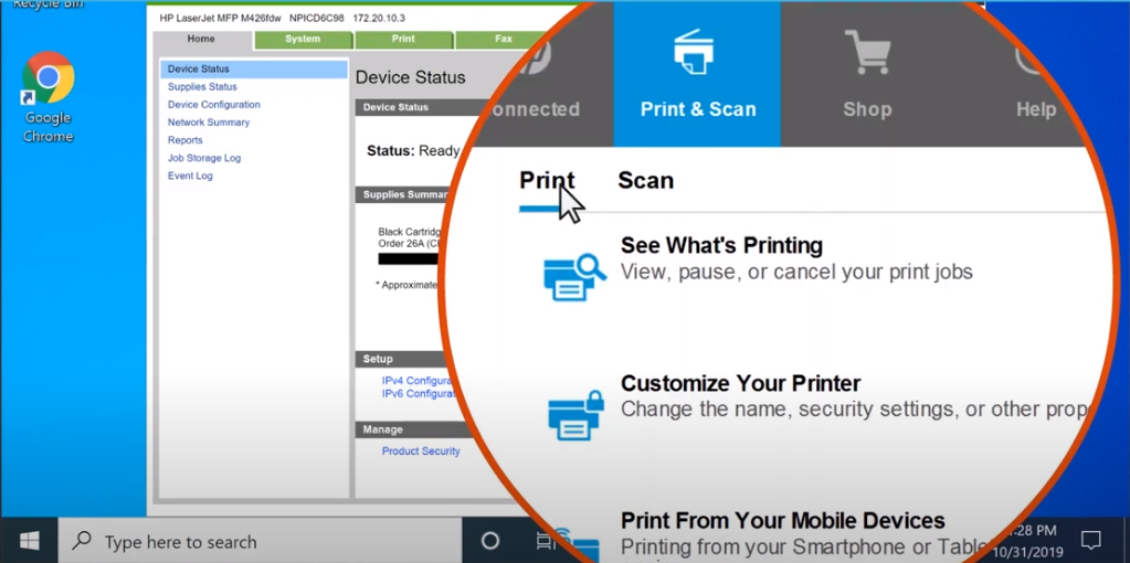 В программе HP Printer Assistant выберите "Print" (печать)