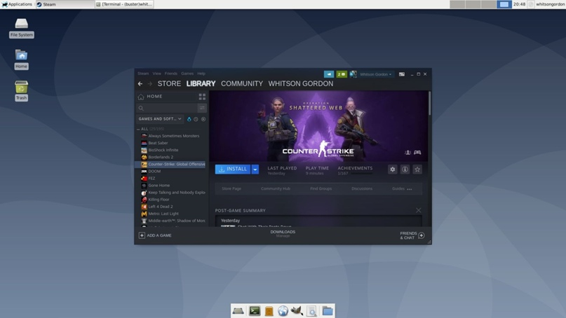 Steam запущенный в Ubuntu с XFCE
