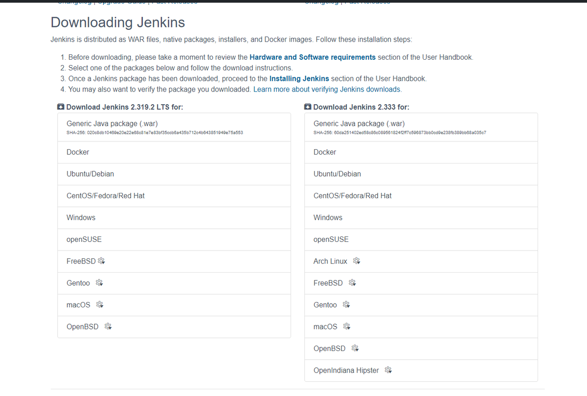 Версии Jenkins