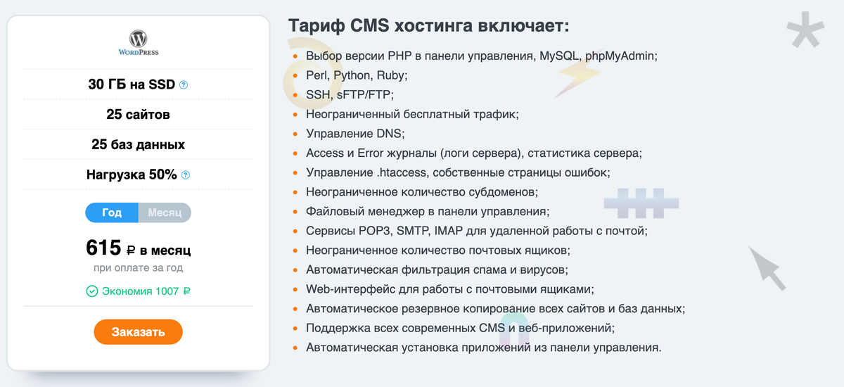 Тариф CMS-хостинга: описание.