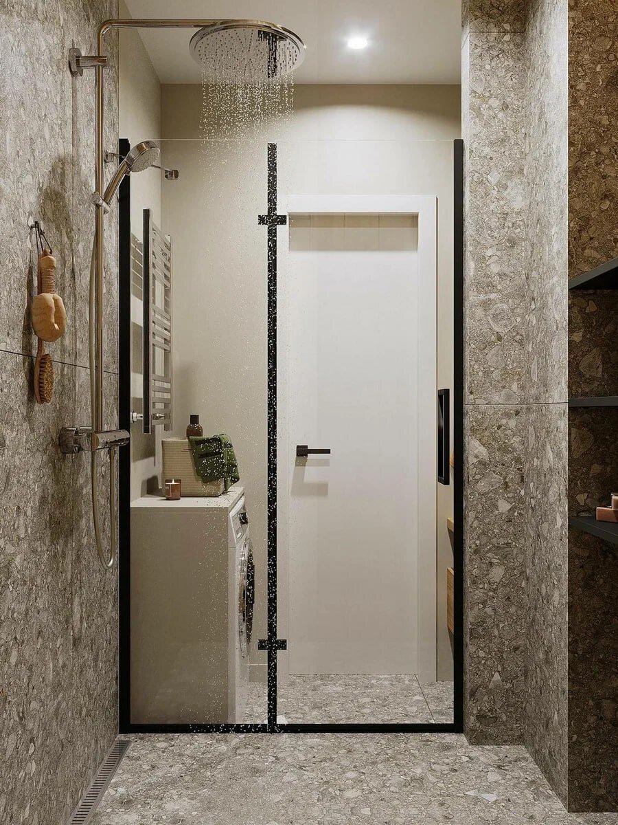 Зеленый, графитовый и светлое дерево. Элегантная однушка 48 кв.м., где уместилось всё необходимое