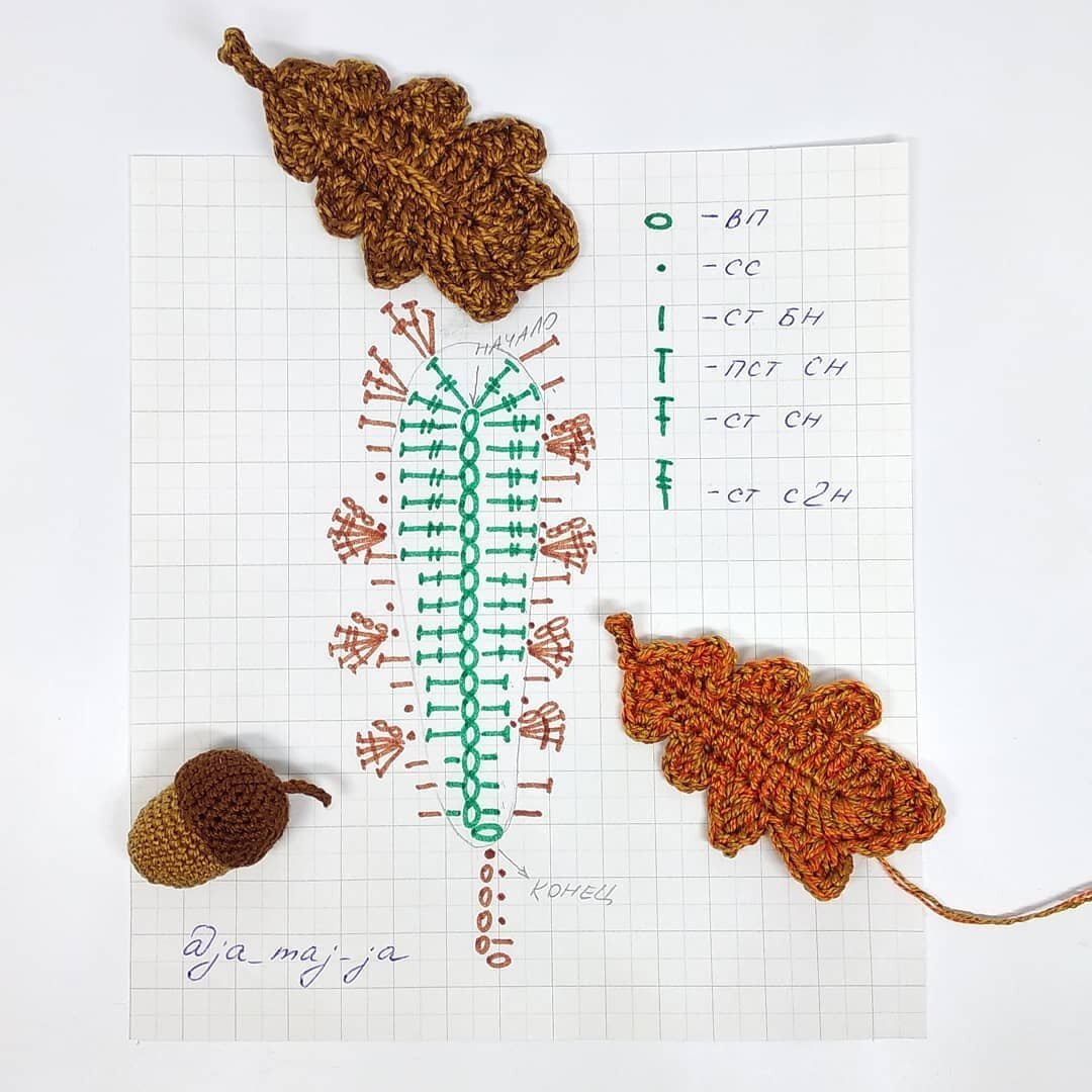 Вязаные листья схемы. Дубовый лист крючком. Дубовый лист крючком схема. Листик дуба крючком. Вязаные крючком дубовые листья.