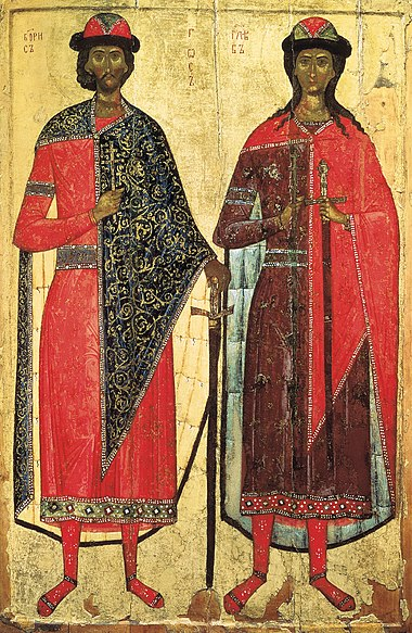 Старинная икона с изображением Бориса и Глеба. Эта икона из собрания реликвий академика Н.П. Лихачева