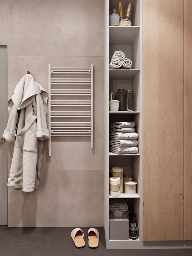 Зеленый, серый и много дерева. Современный интерьер трехкомнатная квартиры