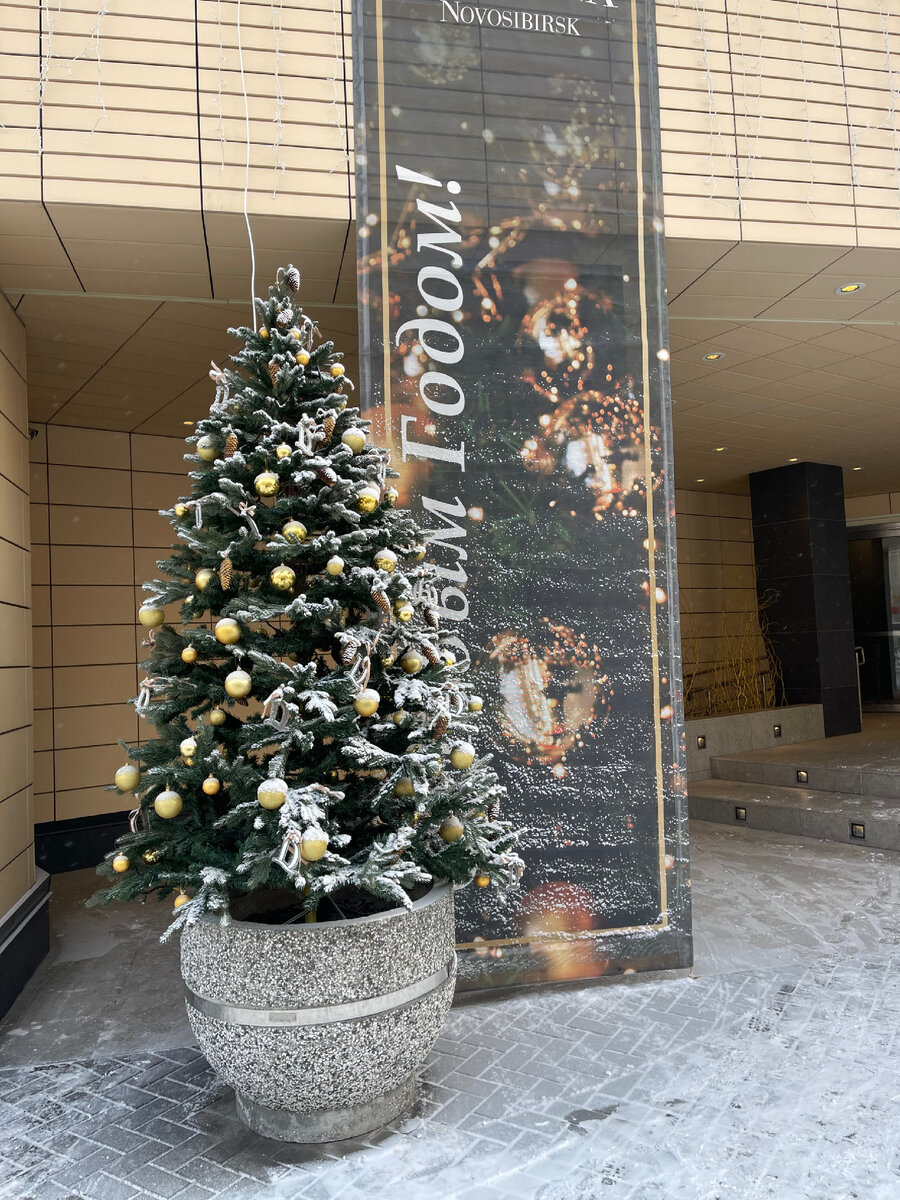 При входе в отель уже новогодний декор