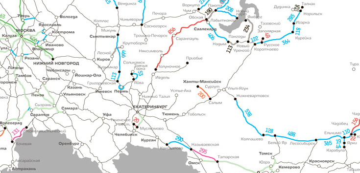 © ОАО «РЖД» (Фрагмент карты из «Стратегии развития железнодорожного транспорта в РФ до 2030 г.»)