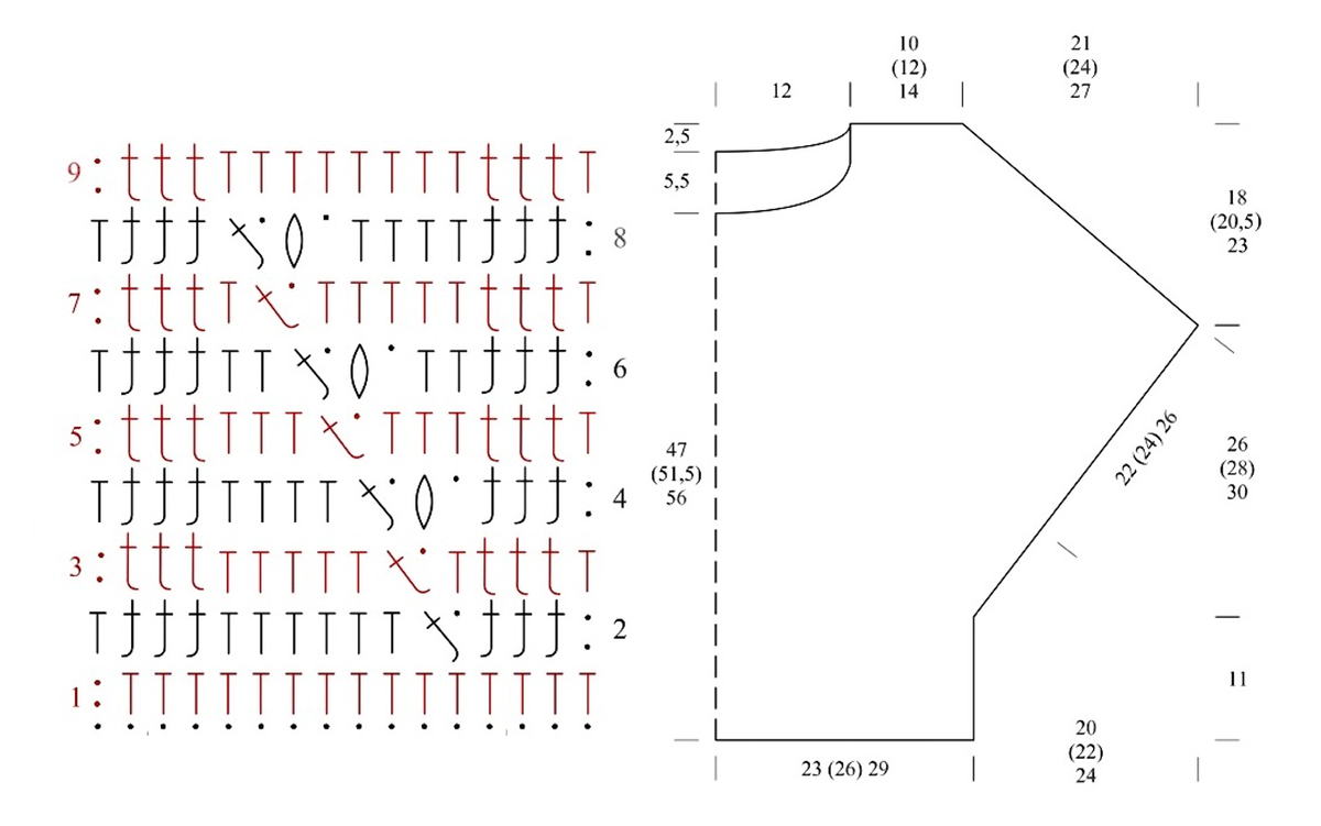 Схема и выкройка для вязания укороченной безрукавки