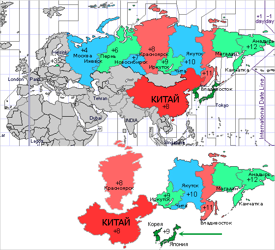 Карта часовых поясов китая