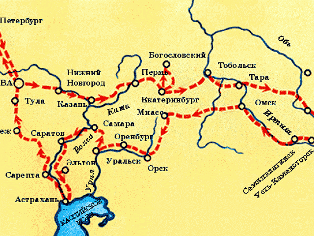 Путь экспедиции Александра фон Гумбольдта пр России