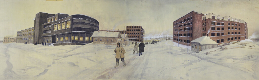 Евгений Федорович Бартольд (1900−1942) Фрагмент 12-метровой панорамы Мурманска, 1933−34гг (из фондов Мурманского областного краеведческого музея). Источник: mokm51.ru