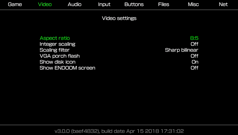 Меню Настроек Видео