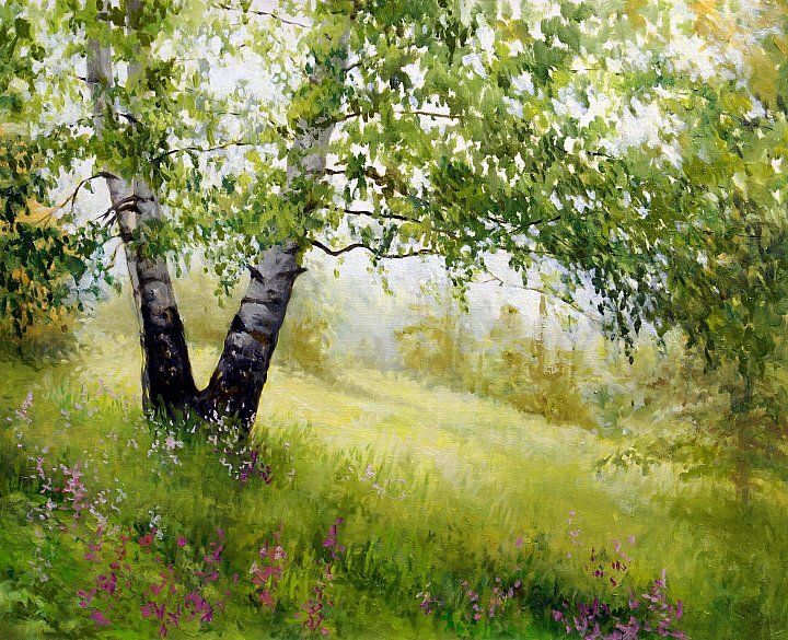 2. Андрей Костромин – Березовый свет, х.м., 50х60 см, 2017г, по фото из Сети. Изображение отсюда: kostromin777.in.gallerix.ru/