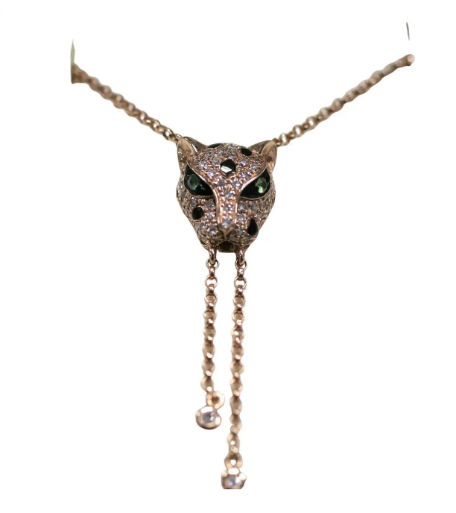 Ожерелье EFFY Panther Diamond & Tsavorite Station из розового золота 14 карат, 19 дюймов.