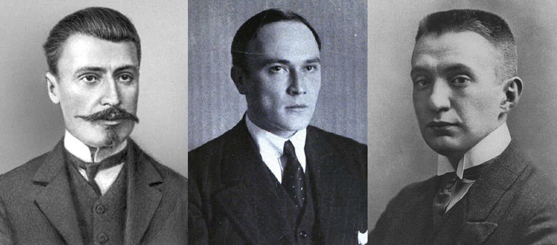  Члены правительственной делегации Временного правительства в Киеве, слева направо: И.Г. Церетели, М.И. Терещенко, А.Ф. Керенский