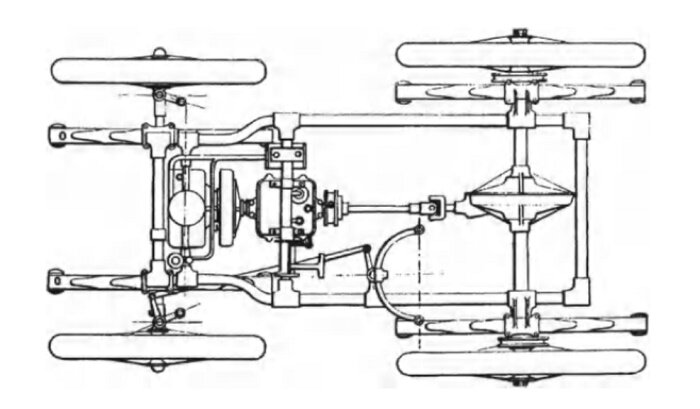 Эскиз древнего шасси Renault Type A (1899 года выпуска) на основе стальных труб