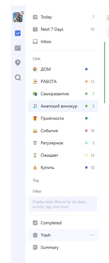 Скриншот моего TickTick