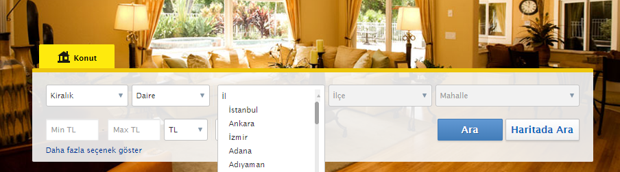 Скриншот с сайта - https://www.sahibinden.com/