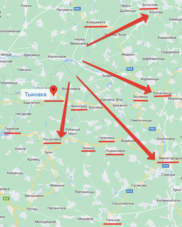 Поименованные в статье населенные пункты, рисунок Автора