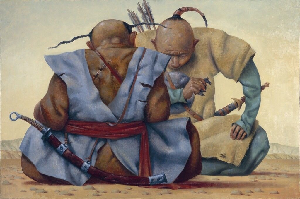 Зорикто Доржиев "Поединок", 2005 год(холст, масло) галерея ХАНХАЛАЕВ