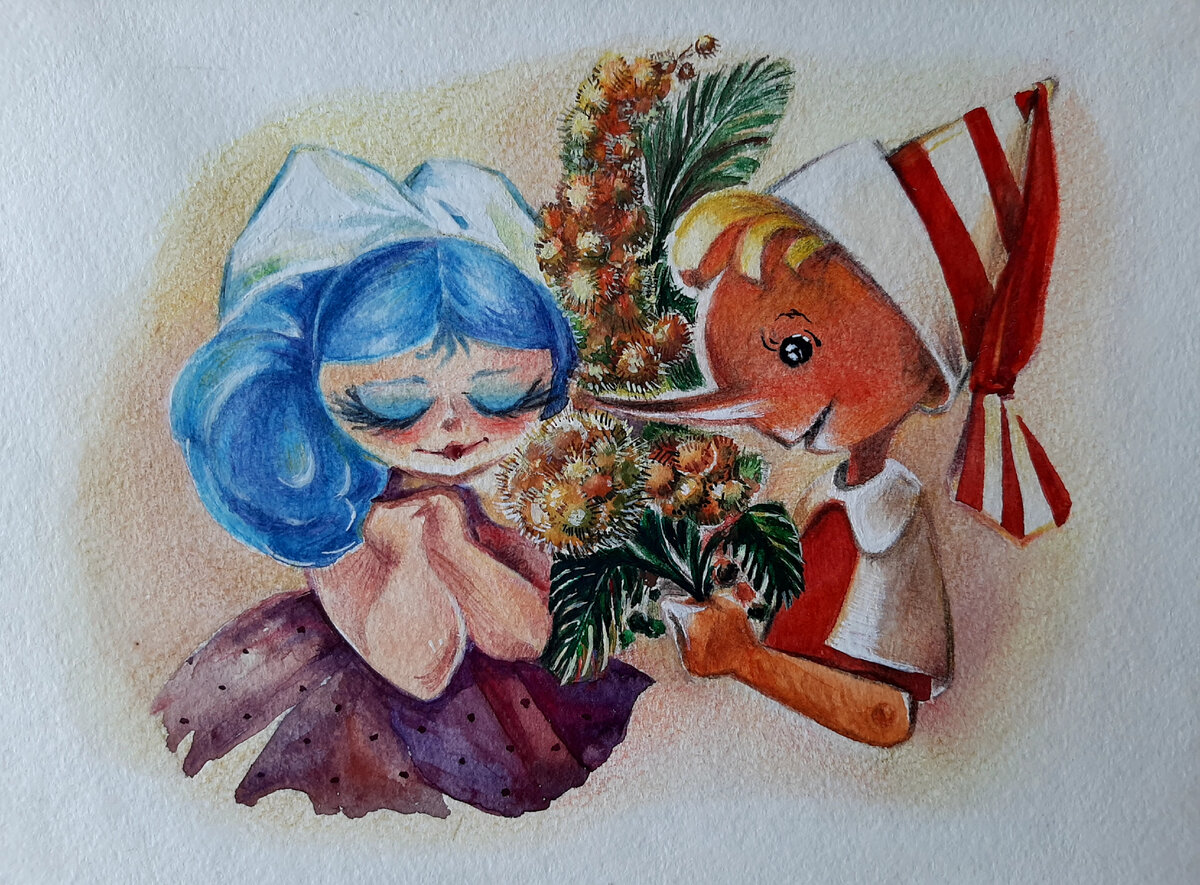 Копия с советской открытки 1982 г. автор Н.Коробова. Бум., акв., цв.кар., бел., 22,5х16,5 (в рамке 27,5х21,5)