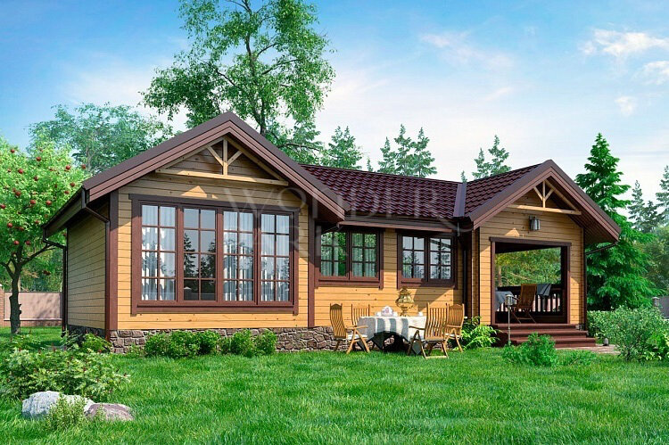 Скандинавская баня с зоной барбекю, кухней-гостиной и большими окнами ...