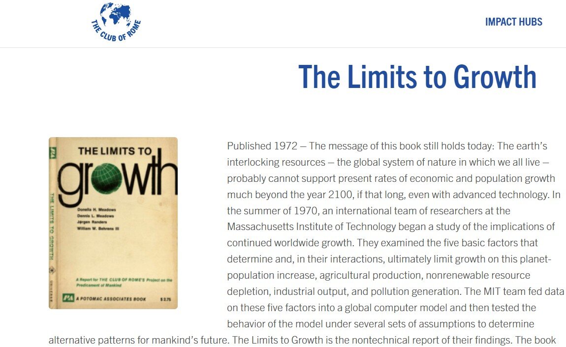 Опубликованное в 1972 году Послание актуально и сегодня: взаимосвязанные ресурсы Земли (глобальная природная система, в которой мы все живём),  вероятно, не смогут поддерживать нынешние темпы экономического роста и роста населения дальше 2100 года, даже при наличии передовых технологий.