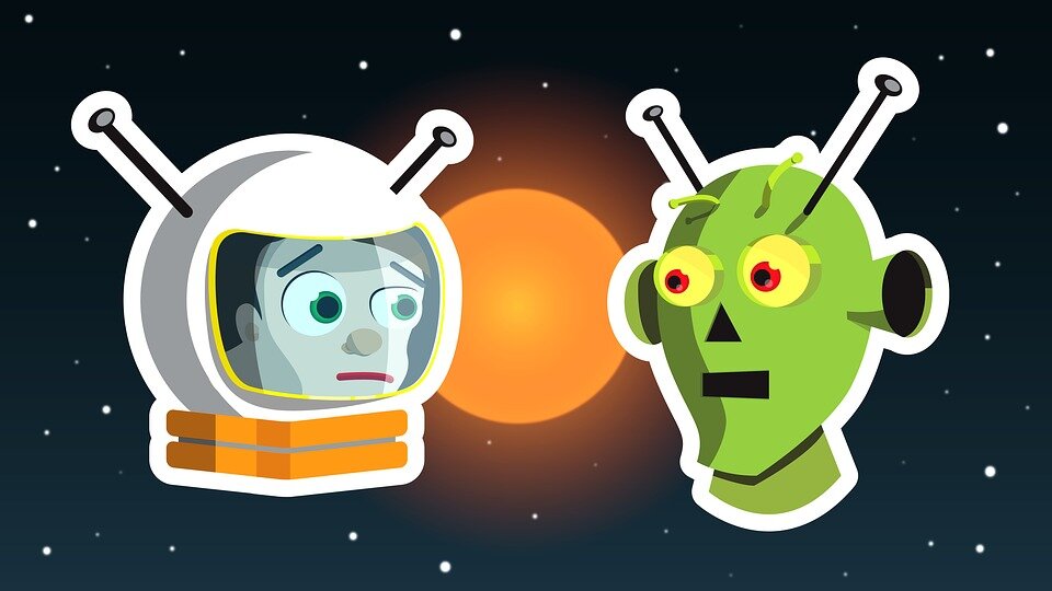 И да, я верю, что мы не одни во Вселенной. Взято с https://pixabay.com/illustrations/astronaut-alien-cosmos-green-man-2626061/