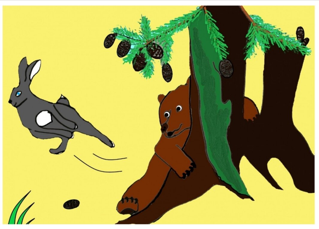 Весёлая сказка в стихах про медведя и зайца. 0+