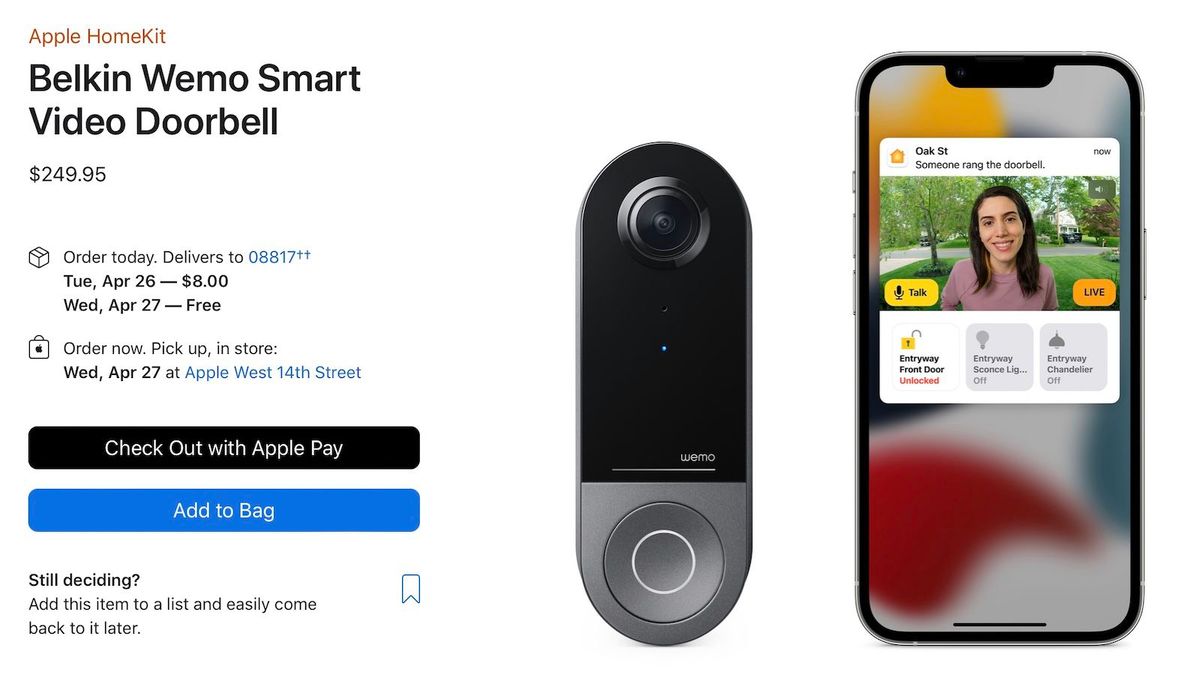 В продаже появился умный дверной видеозвонок Wemo от Belkin с функцией  «Защищённого видео HomeKit» | Apple SPb Event | Дзен