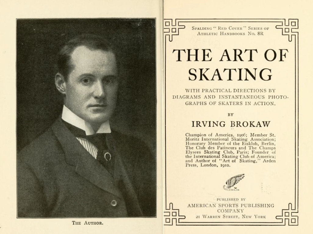 Разворот книги  Ирвинга Брокоу "Искусство катания на коньках" с фотографией автора.