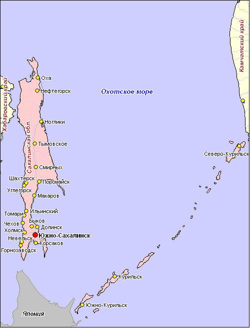 Карта Сахалинской области с районами подробная