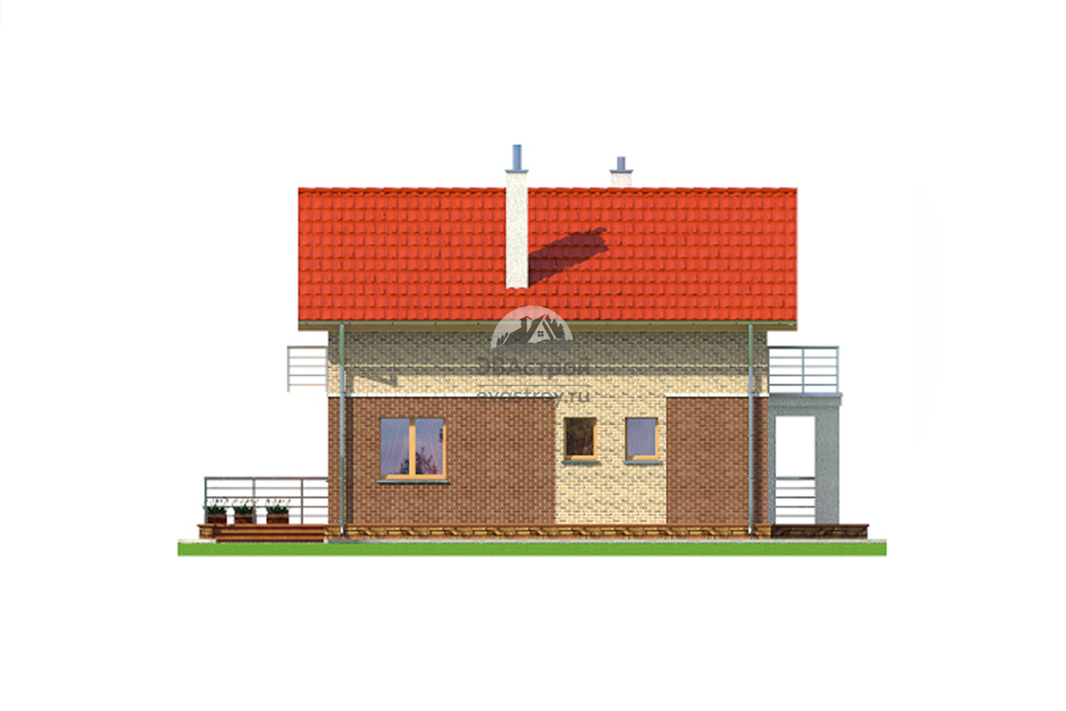 Проект дома 113.7 м2 из газобетона в европейском стиле с мансардой, балконом и террасой - KVR-33