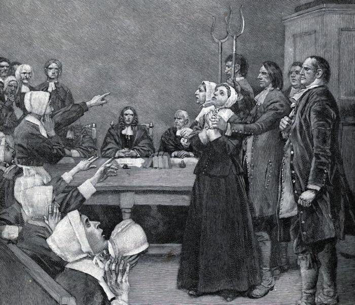 Пуританское судебное заседание над ведьмой. Изображение взято из открытого источника. 