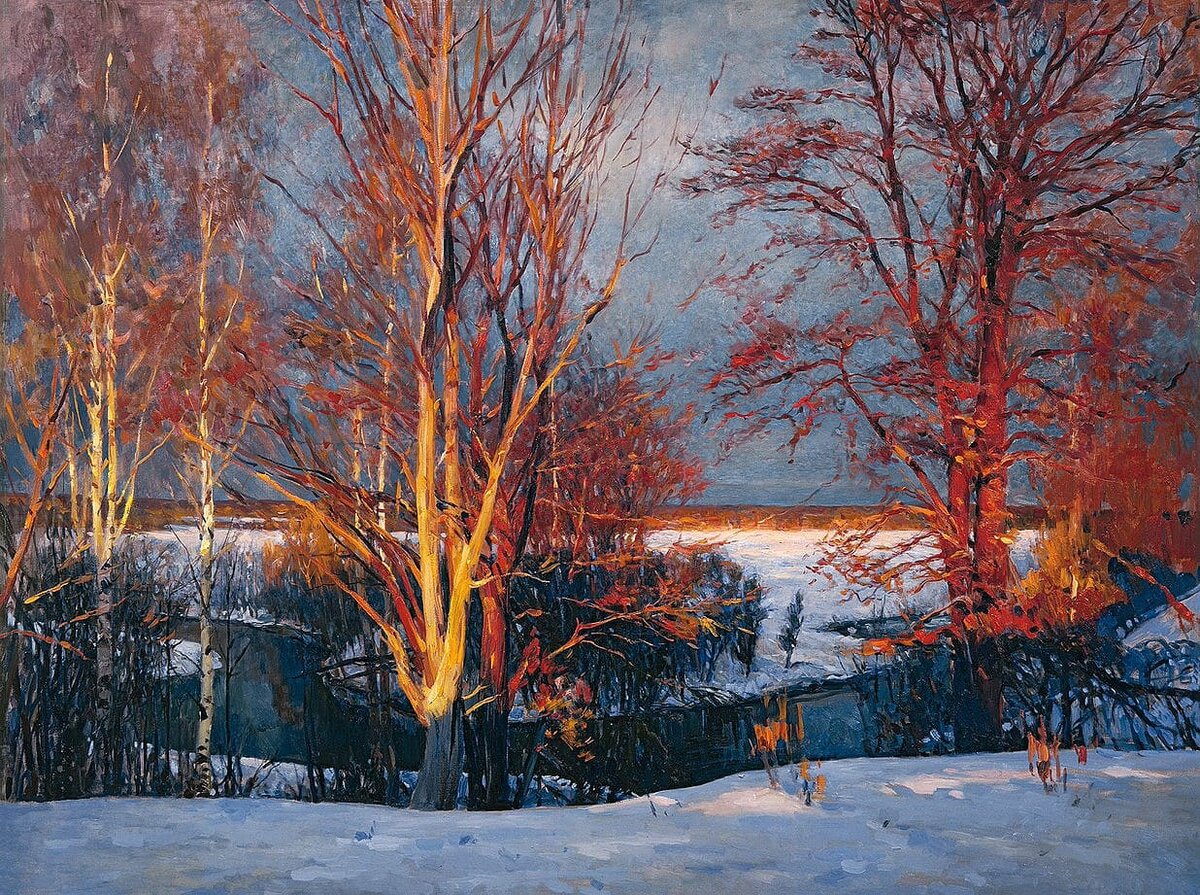 февраль в живописи. последние дни февраля в живописи. пейзажи василия нестеренко. картина февраль. февраль в живописи.