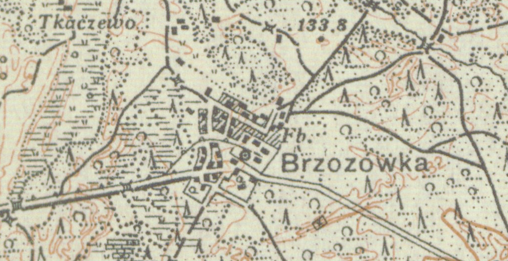 Урывак мапы з выявай  Бярозаўкі падчас міжваеннай Польшчы.