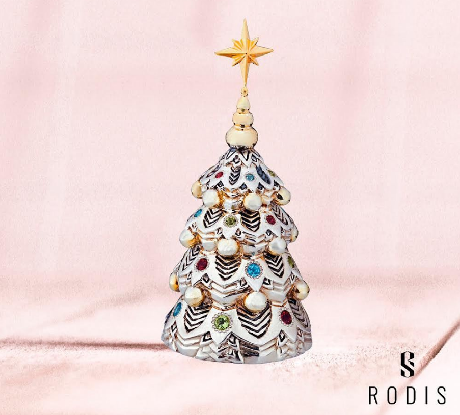 Серебряный колокольчик "Елка", ювелирный дом RODIS, серебро 925 пробы, золочение, гранаты, топазы, хризолиты.