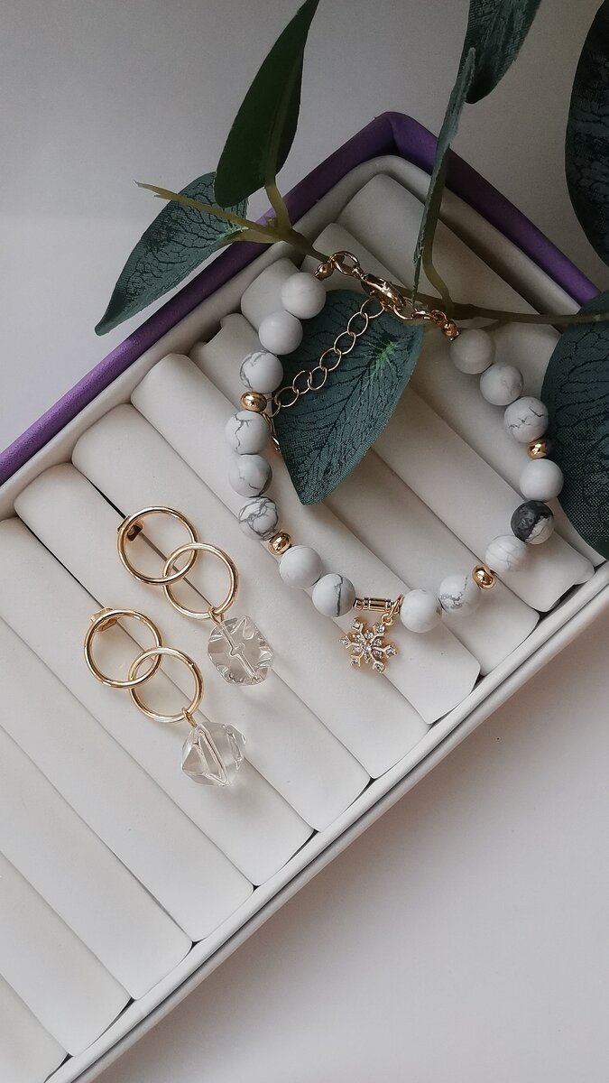 Позолоченные серьги кольца с подвесками из натурального Горного хрусталя, дизайн LARA.FA jewelry