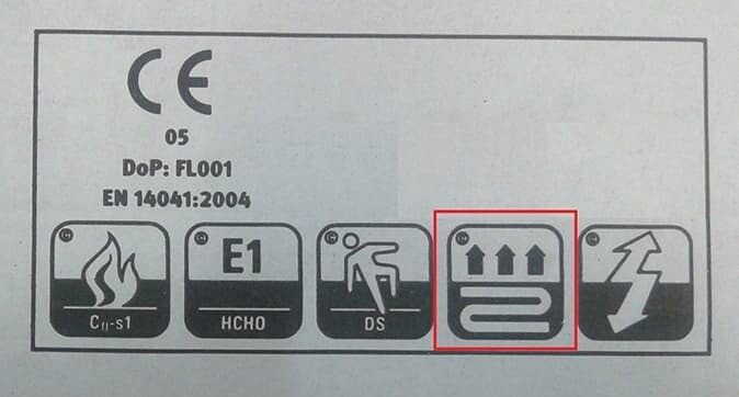 Значок на вкладыше к ламинату, указывающий на возможность использования для теплого водяного пола.