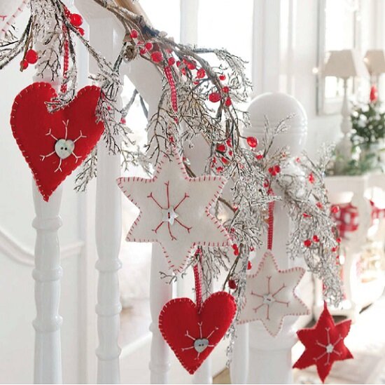 Christmas Ornaments - Felt hearts, stars, and trees