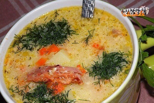 Суп с копчёной курицей и плавленым сырком